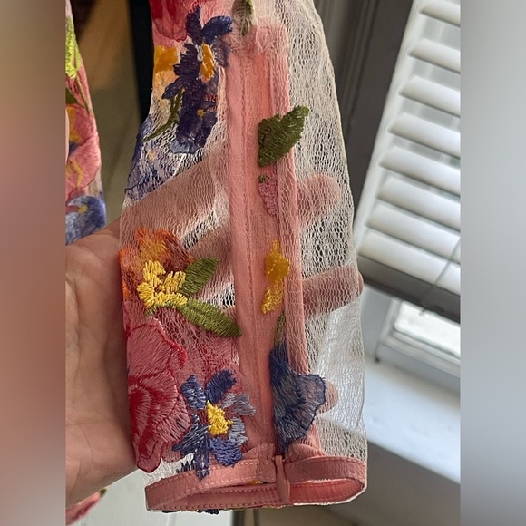 For Love & Lemons NWT Pink Percy Mini Sheer Dress with Appliqué Flowers Boho - Picture 5 of 14